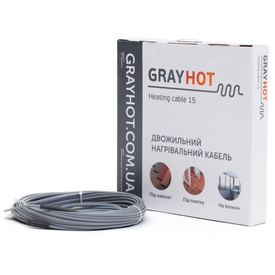 Электрический тёплый пол. Универсальный нагревательный кабель GrayHot 15 Вт/м Монтаж в стяжку или под плитку.